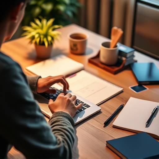 Una persona che lavora a una scrivania con un computer portatile e un taccuino.